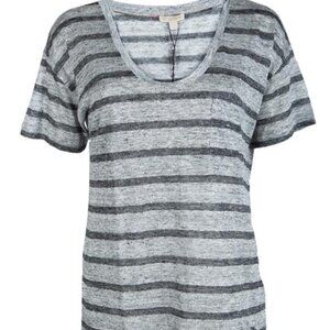 Burberry Brit Gray Striped Linen Short Sleeve Tee Size Large
